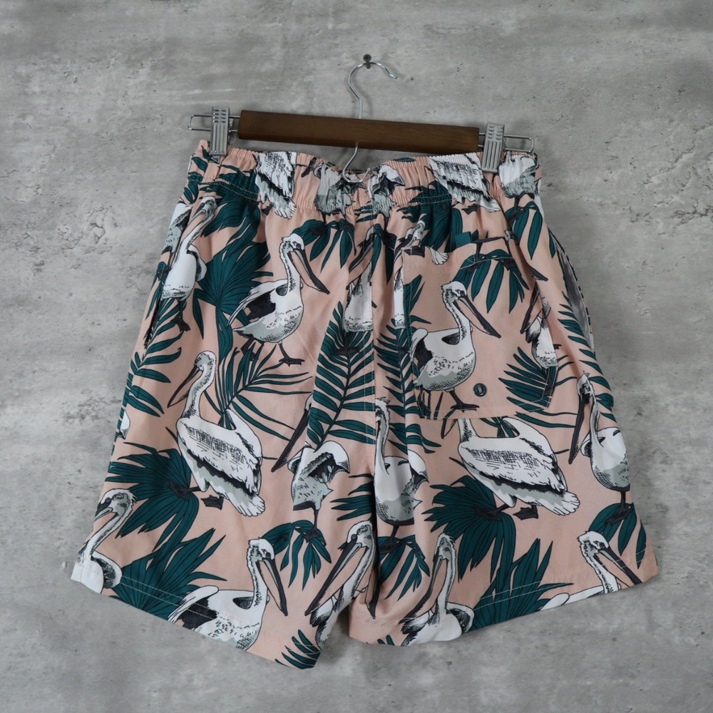 George Pelican Print Swim Trunks S 28-30 Pink Tropical Beach Shorts - Picture 4 of 8